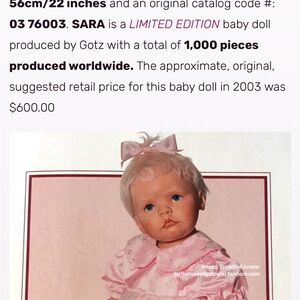 Gotz Germany Artist Doll Limited Ed. #381/1000 Sara Hildegard Gunzel No Box 22”